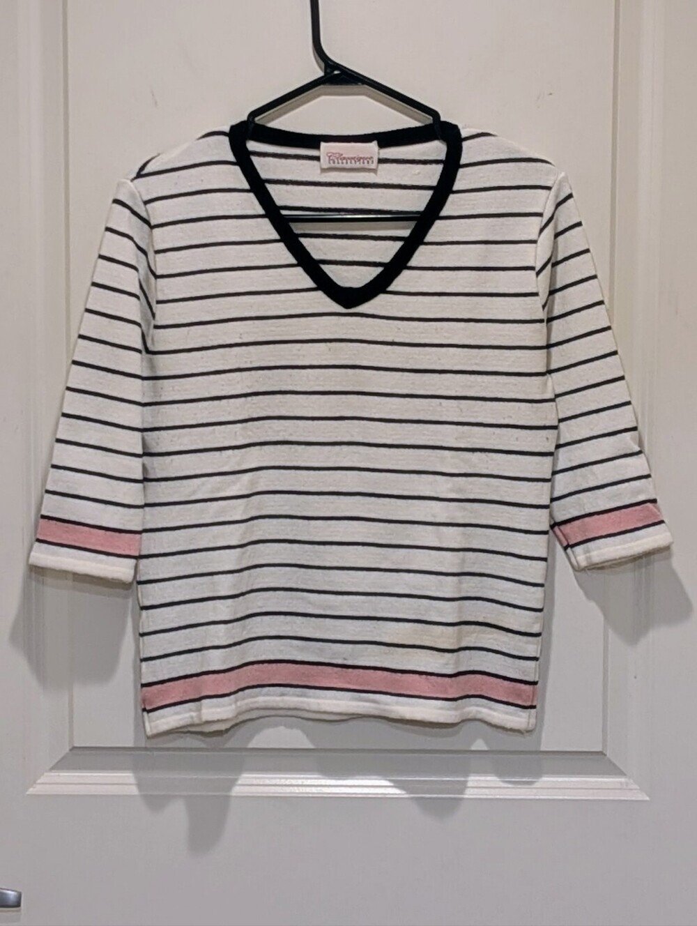 EUC 90s Classique Collections XL Black White and Pink Striped Acrylic Sweater